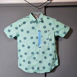Hurley Patio Cabana Shirt Men L Green Floral Button Short Sleeve NWT
